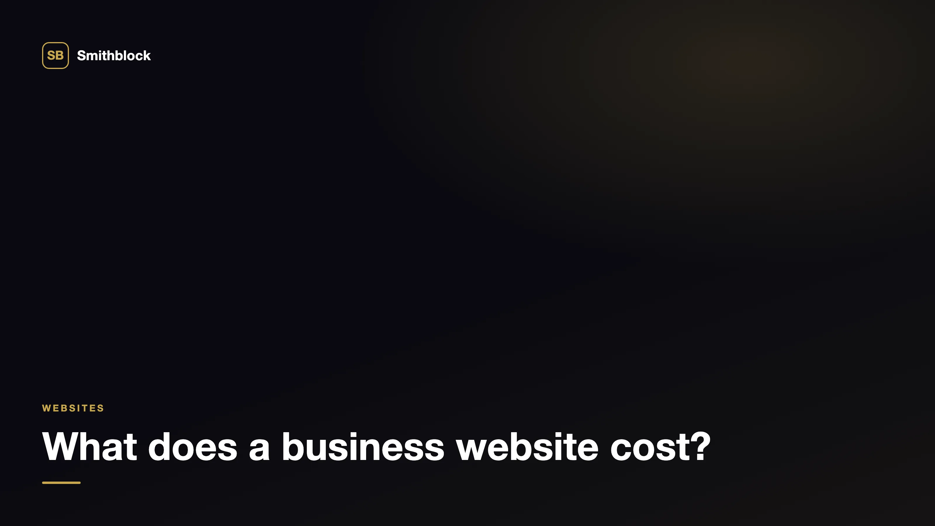 Illustration of a UK business website cost guide on a dark studio background