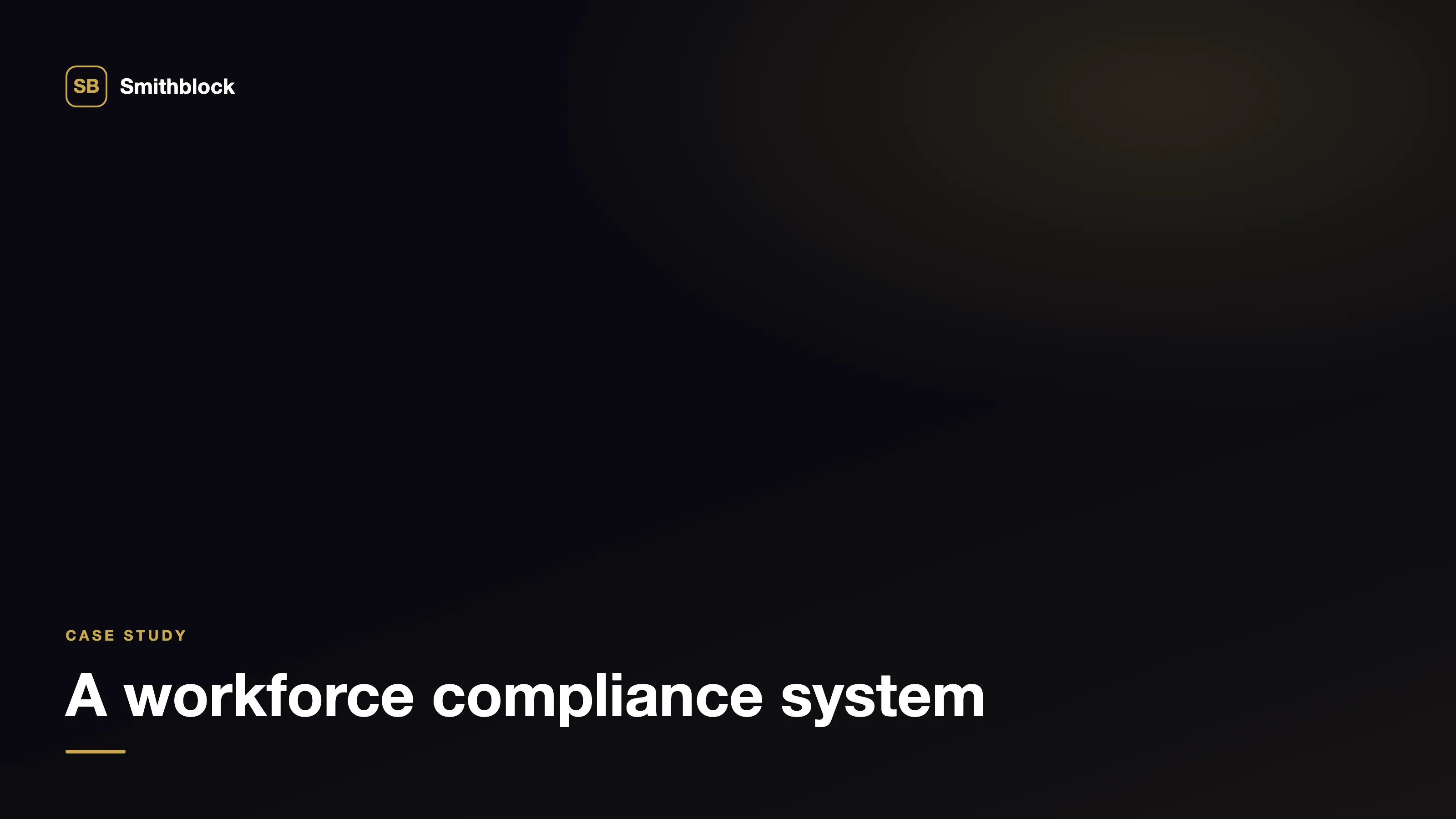 Custom workforce compliance system case study on a dark studio background