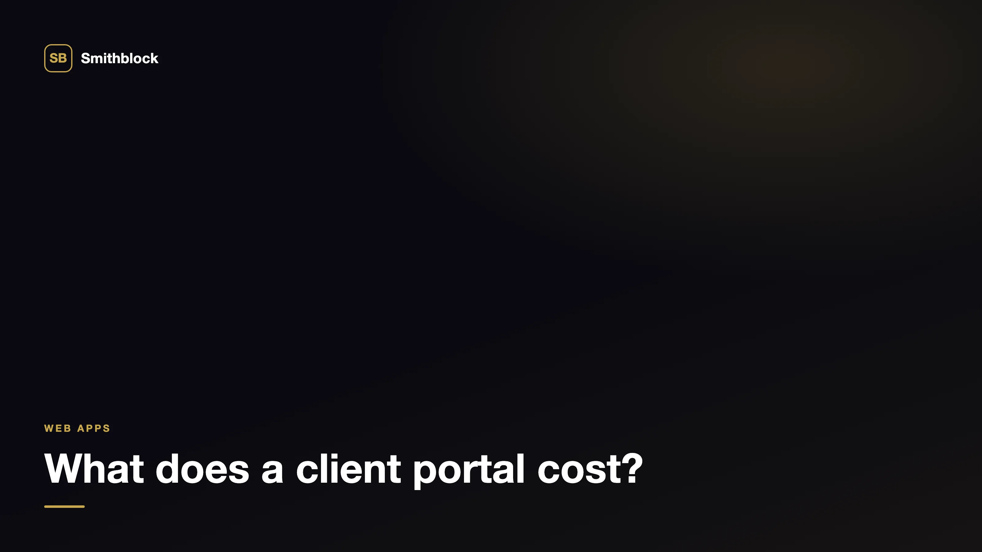 Custom client portal cost guide on a dark studio background