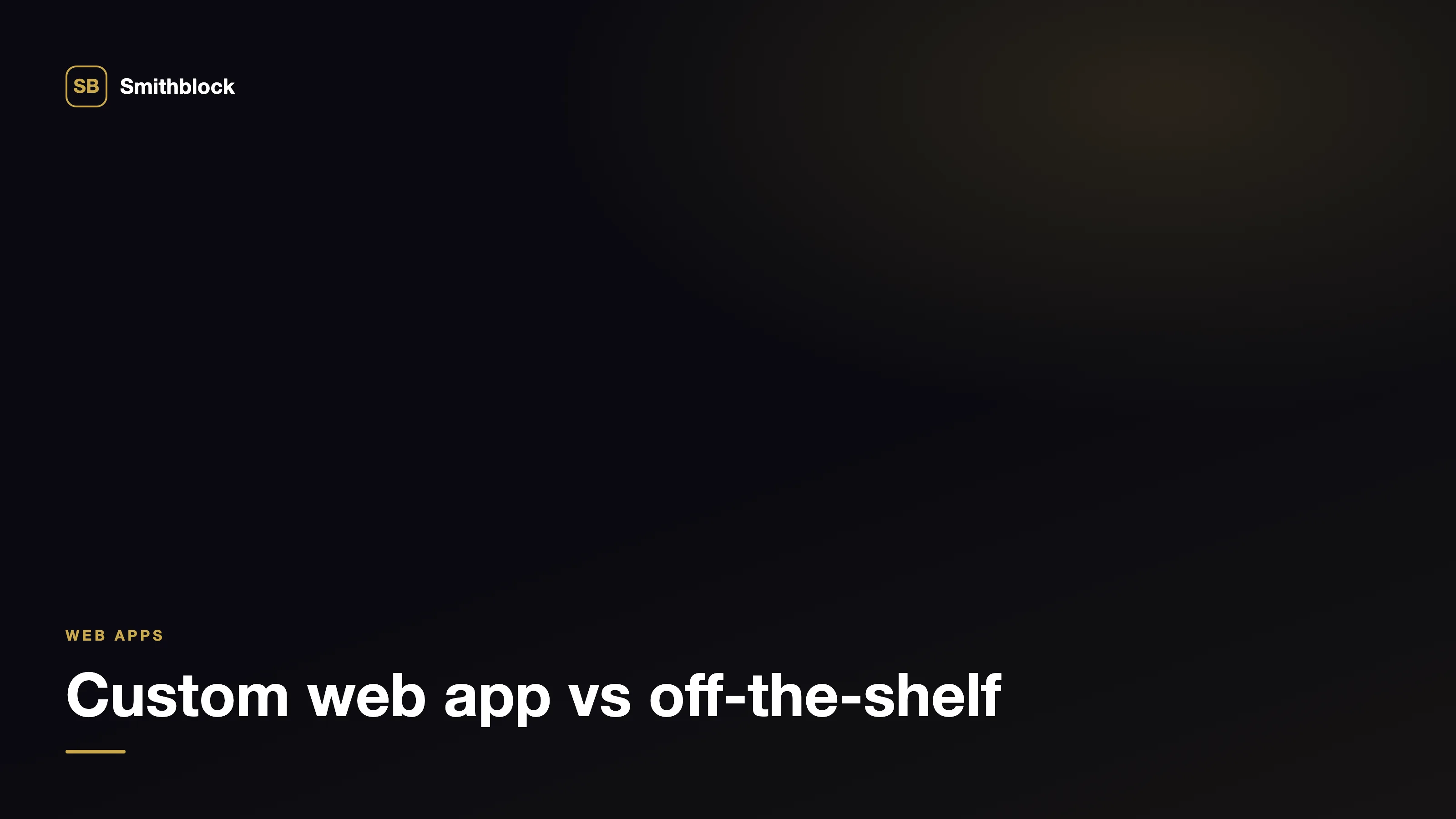 Custom web app versus off-the-shelf software comparison on a dark studio background